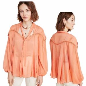 Anthropologie Wheatley Coral Peach Peasant Boho Top Ranna Gill Rare NWT Sz Med